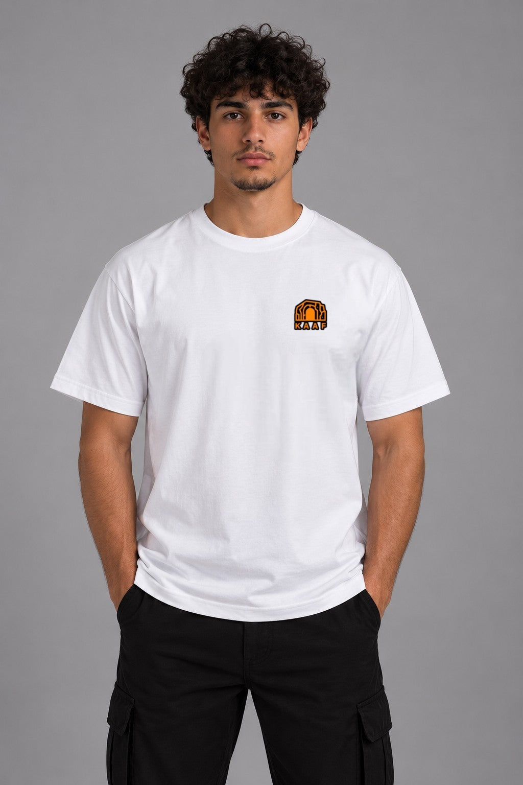T-SHIRT PREMIUM KAAF- BLANC & FEU 250GSM